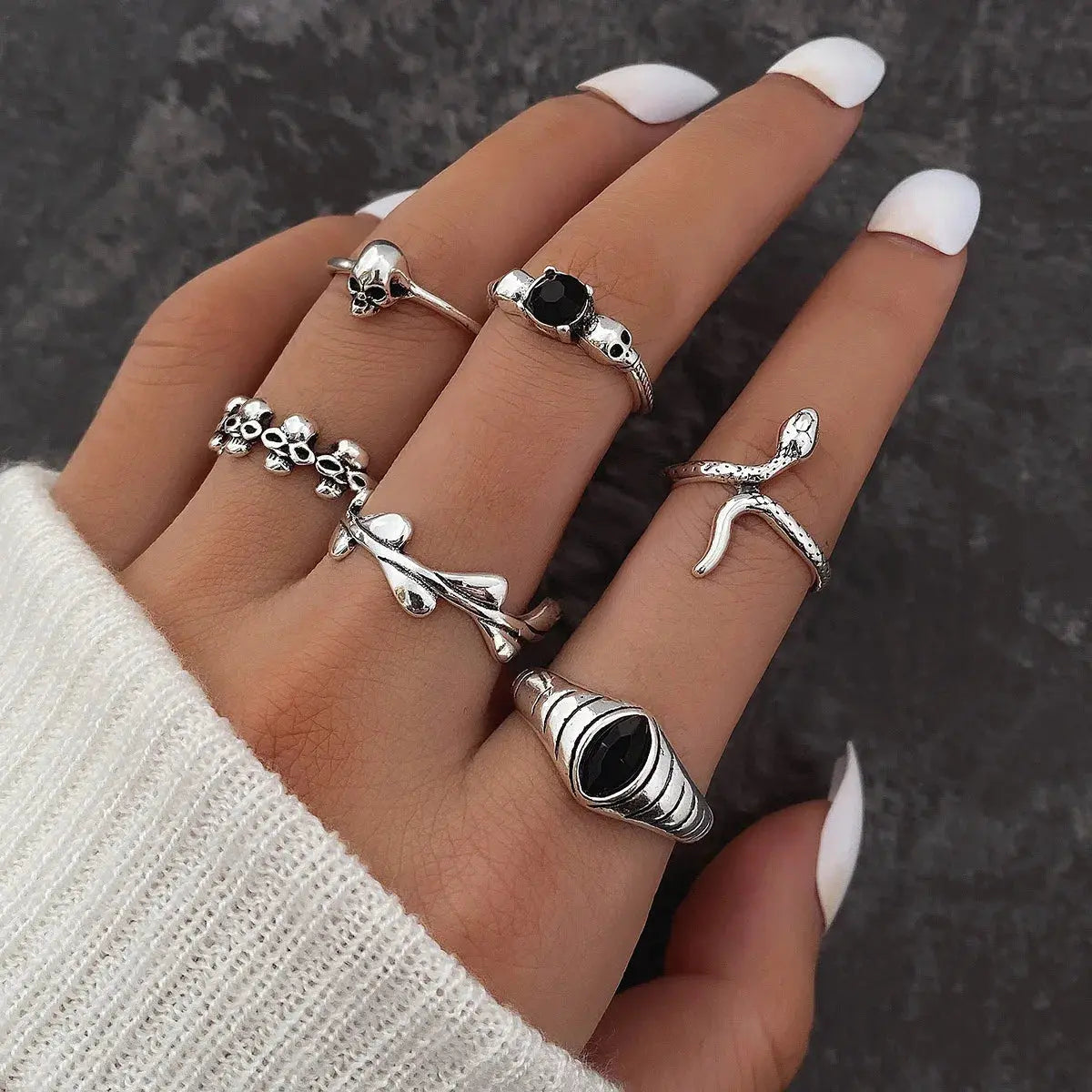 Halloween Silver Color gothic Rings Set for Women and Men - Life and Lines