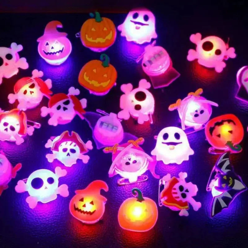 10/50 Pcs Creative Pumpkin, Ghost, and Skull LED Luminous Halloween Rings - Life and Lines