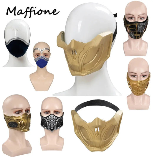 Mortal Cos Kombat 11 Cosplay Scorpion Latex Gloden Mask Helmet Masquerade Kitana Rolplay Accessory Halloween Party Costume Props Life and Lines