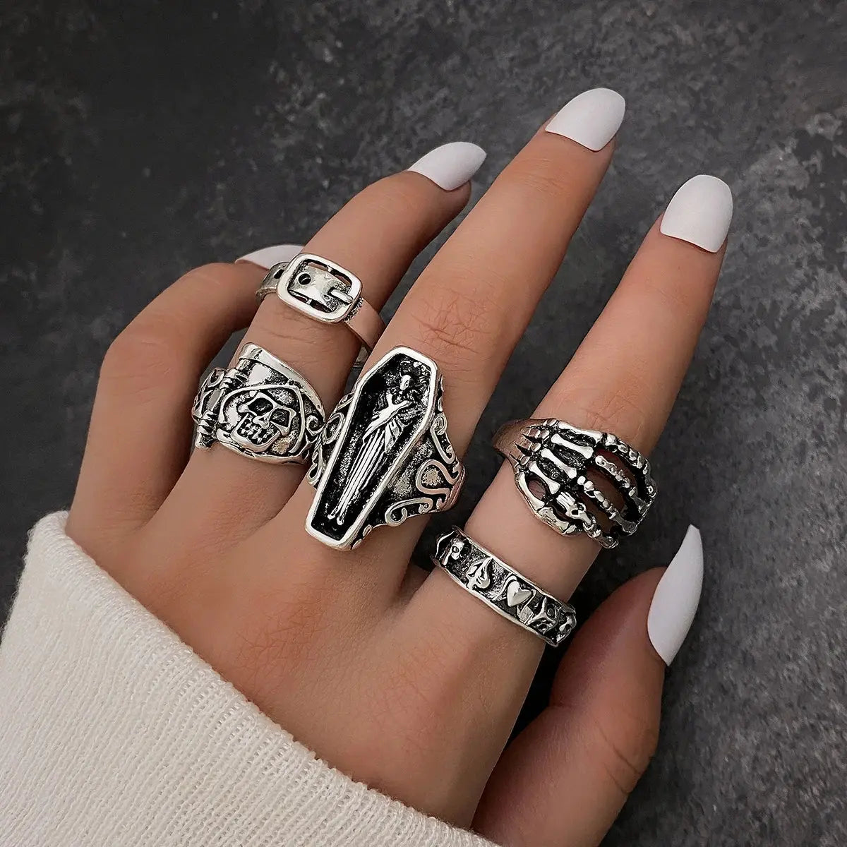 Halloween Silver Color gothic Rings Set for Women and Men - Life and Lines