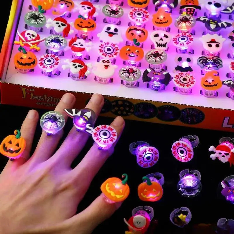 10/50 Pcs Creative Pumpkin, Ghost, and Skull LED Luminous Halloween Rings - Life and Lines