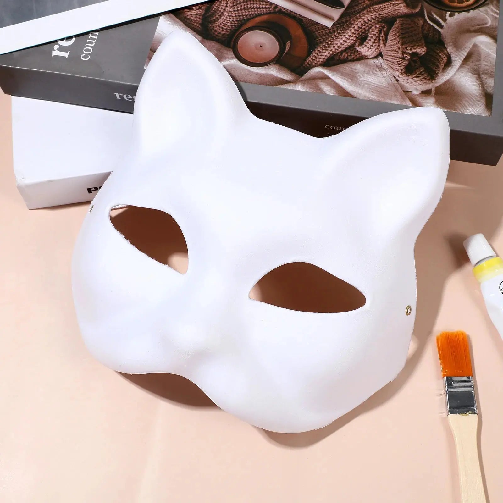 White Halloween Paper Mache Masks Unpainted Therian Mask Cats Hand Painted Blank fox mask Paper Masks Cat Masks Fox Masks Life and Lines