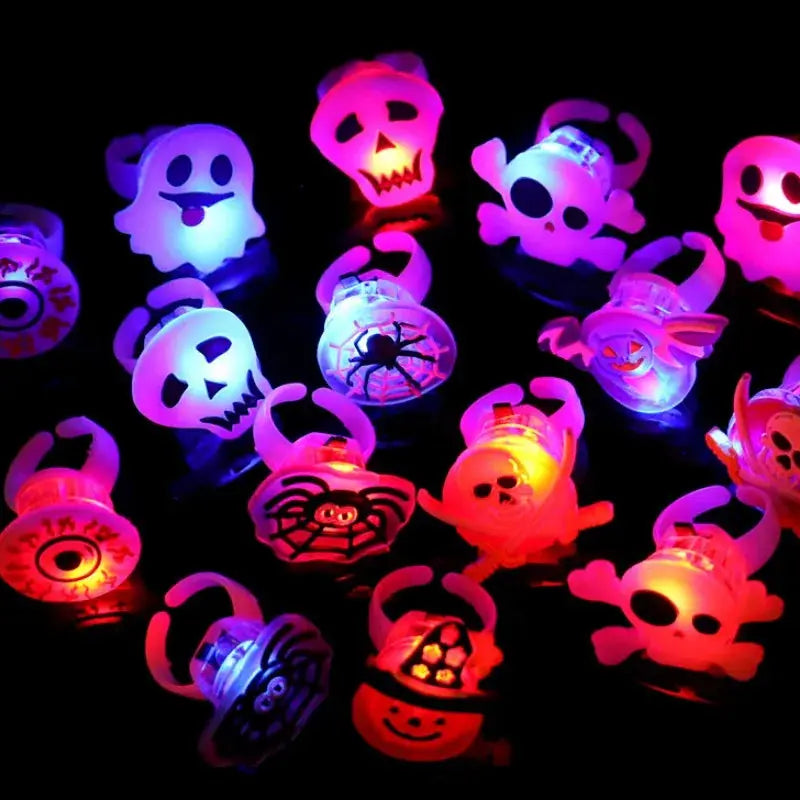 10/50 Pcs Creative Pumpkin, Ghost, and Skull LED Luminous Halloween Rings - Life and Lines