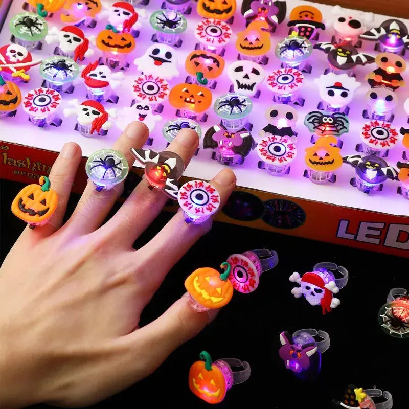 10/50 Pcs Creative Pumpkin, Ghost, and Skull LED Luminous Halloween Rings - Life and Lines