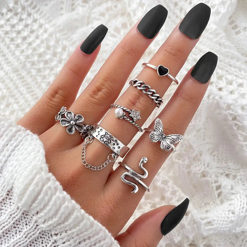 Halloween Silver Color gothic Rings Set for Women and Men - Life and Lines