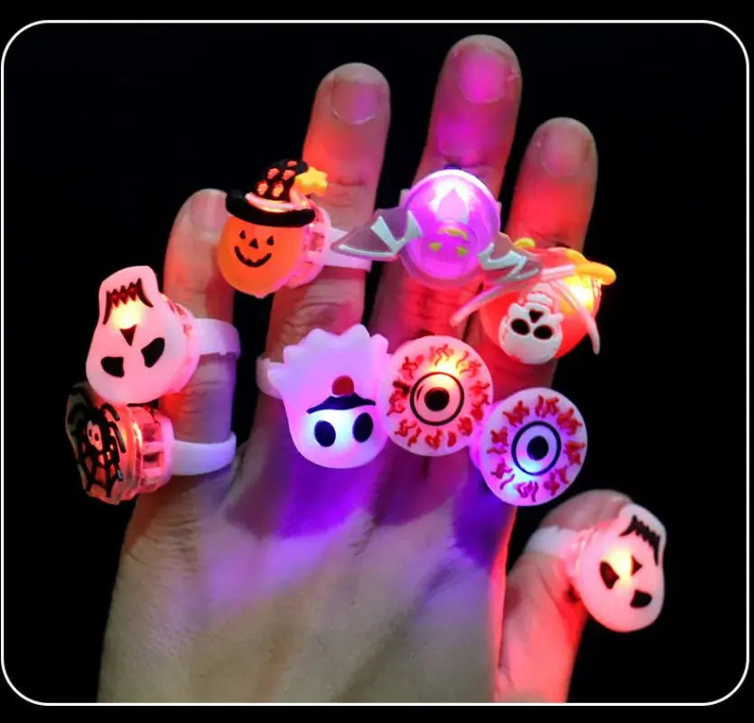 10/50 Pcs Creative Pumpkin, Ghost, and Skull LED Luminous Halloween Rings - Life and Lines