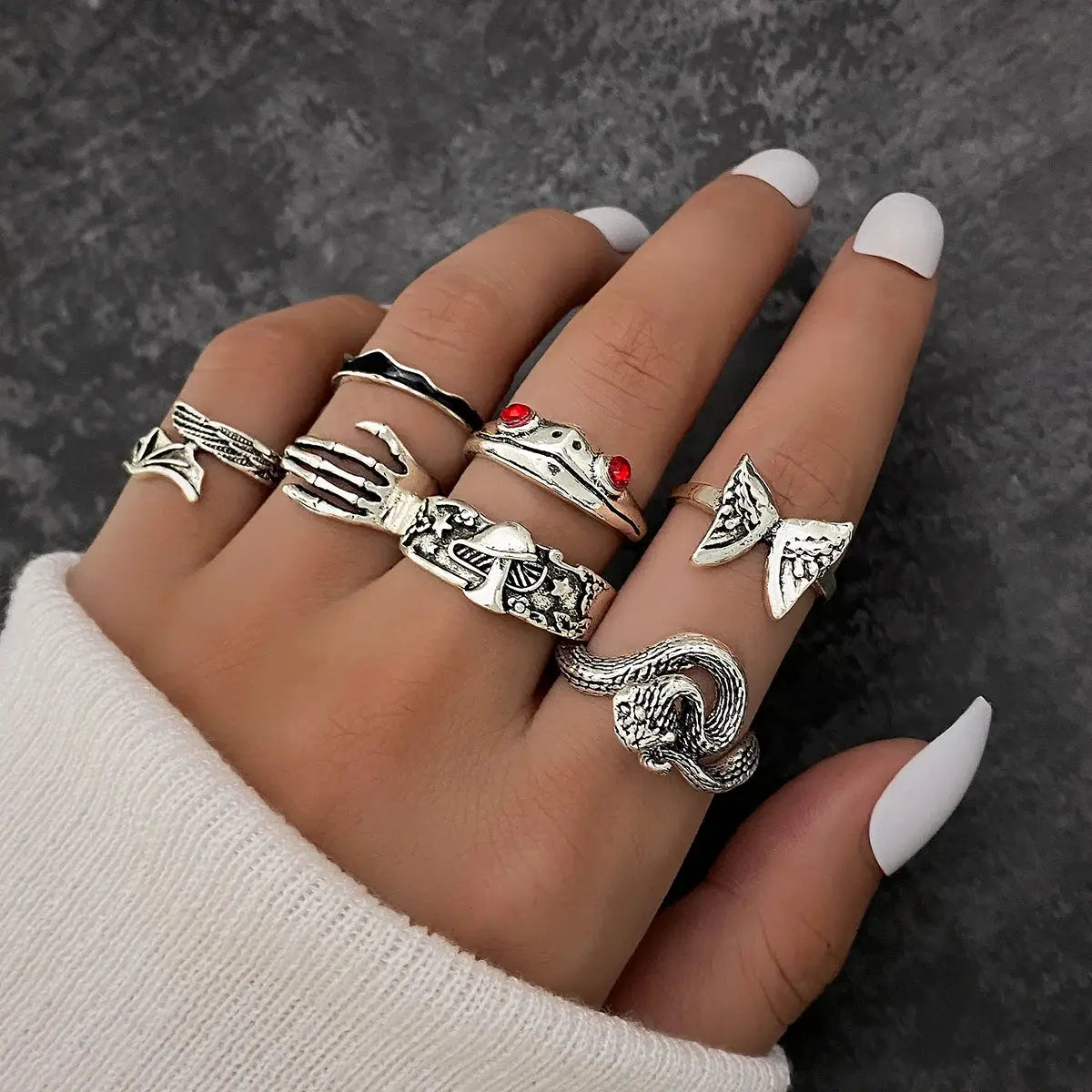 Halloween Silver Color gothic Rings Set for Women and Men - Life and Lines