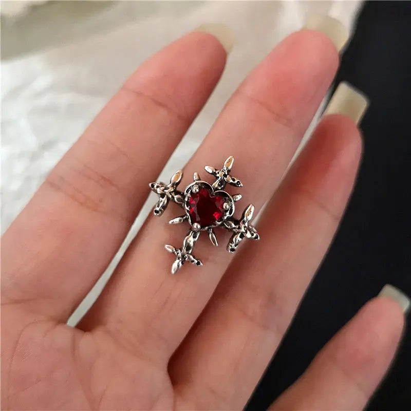 Goth Punk Vintage Red Crystal Ring Set Halloween Rings For Women - Life and Lines