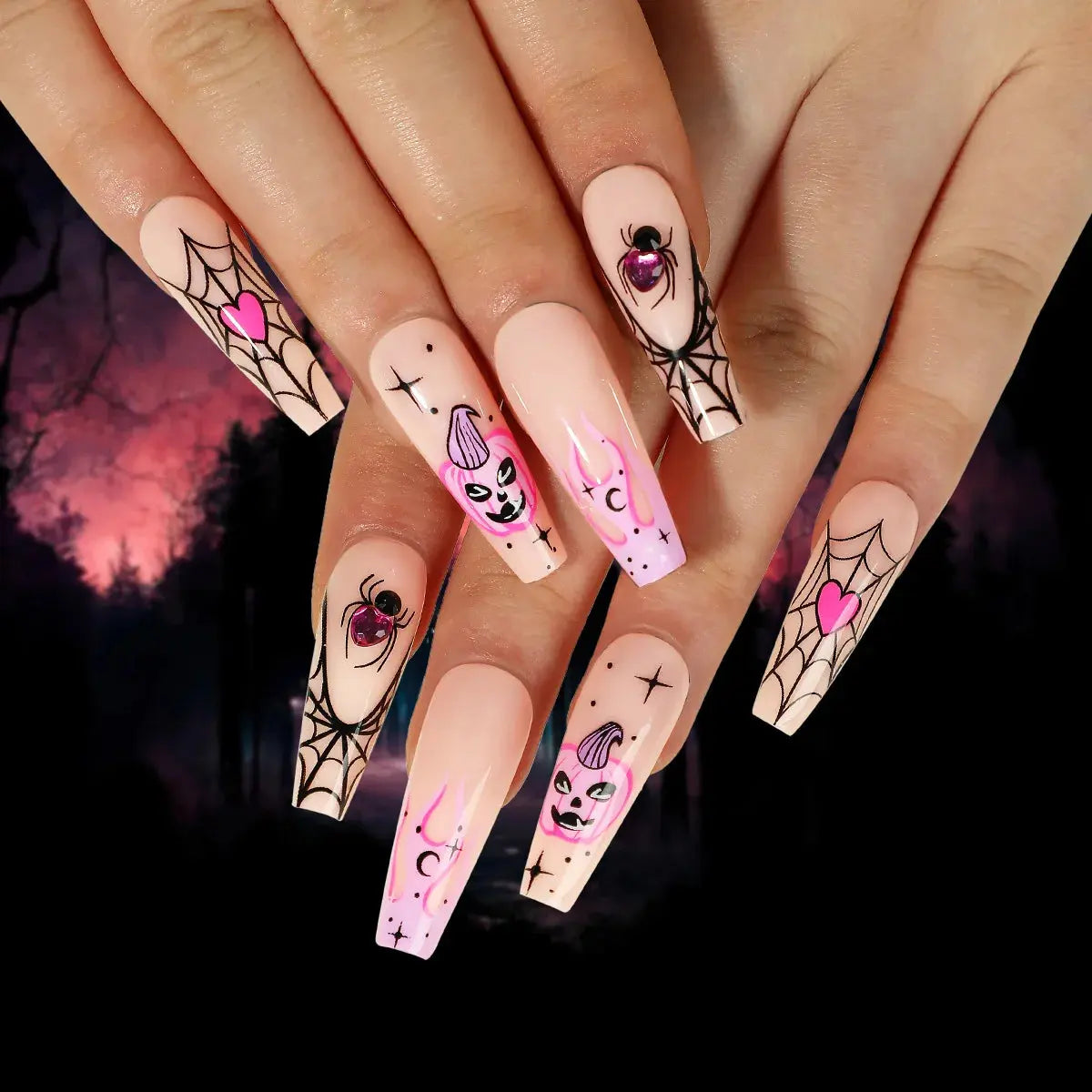 24Pcs Halloween Fake Nails Art Set - Life and Lines