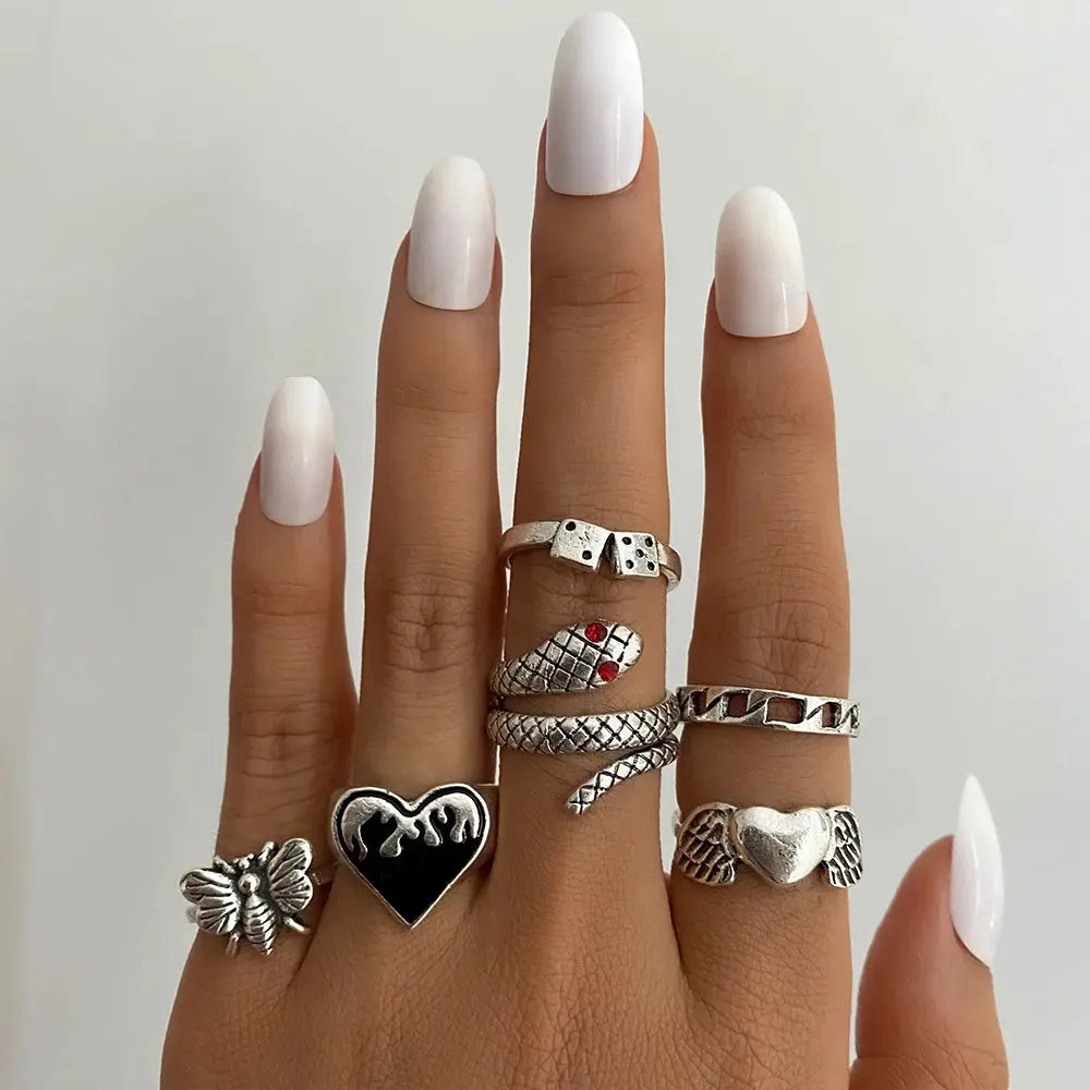 Halloween Silver Color gothic Rings Set for Women and Men - Life and Lines