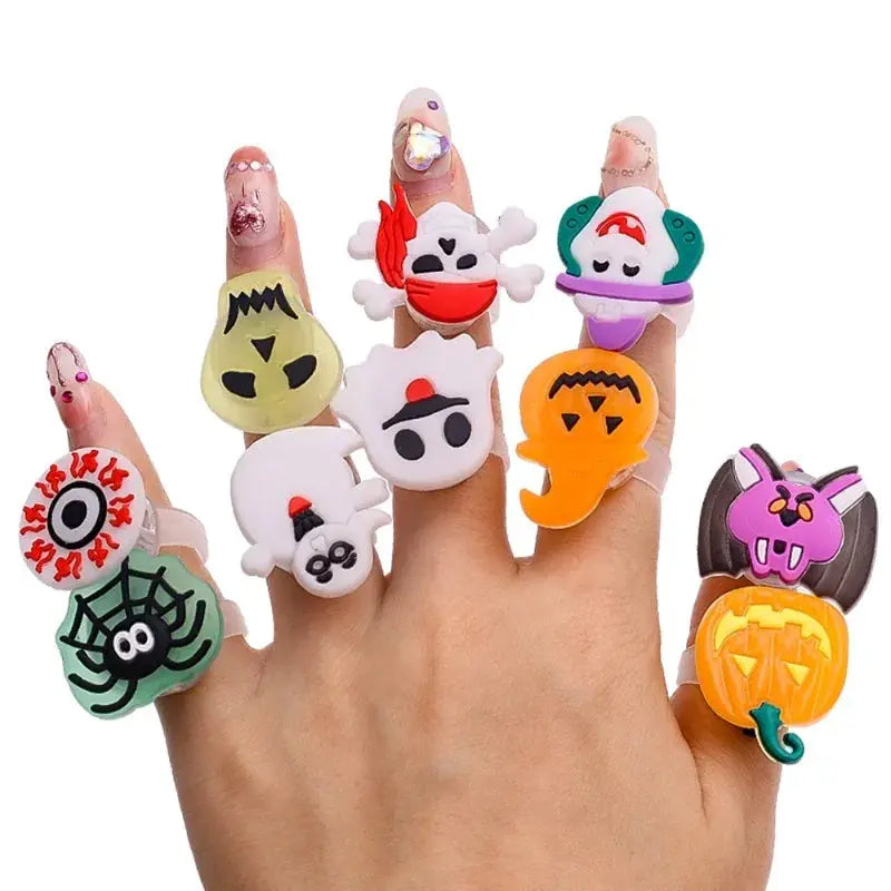 10/50 Pcs Creative Pumpkin, Ghost, and Skull LED Luminous Halloween Rings - Life and Lines