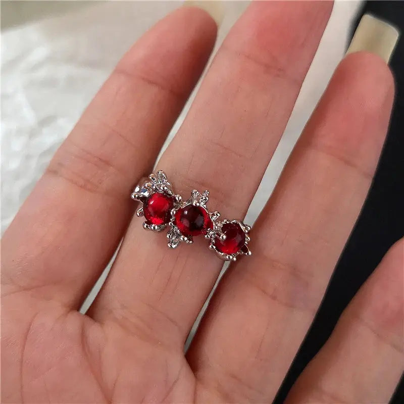 Goth Punk Vintage Red Crystal Ring Set Halloween Rings For Women - Life and Lines