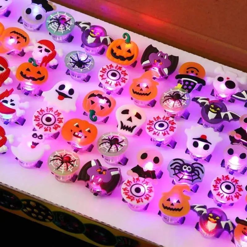 10/50 Pcs Creative Pumpkin, Ghost, and Skull LED Luminous Halloween Rings - Life and Lines