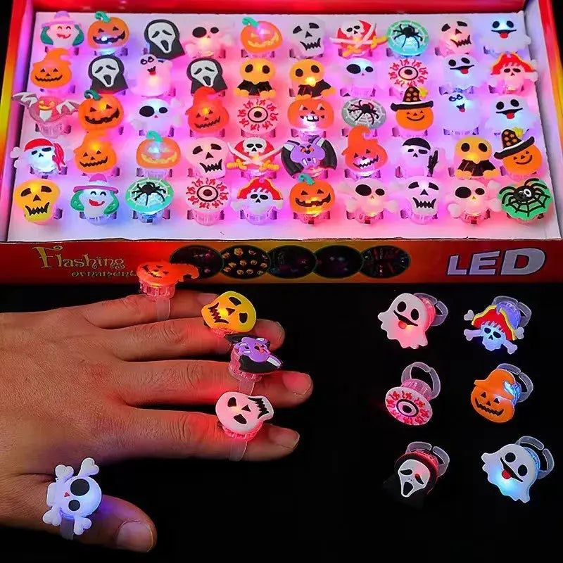 10/50 Pcs Creative Pumpkin, Ghost, and Skull LED Luminous Halloween Rings - Life and Lines