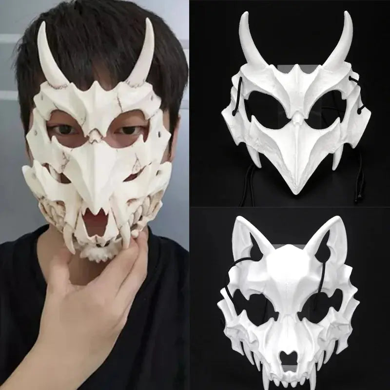 Halloween Carnival Party Mask Anime Dragon God Skeleton Half Face Masks Bone Skull Animals Mask Cosplay Dance Prom Costume Props Life and Lines