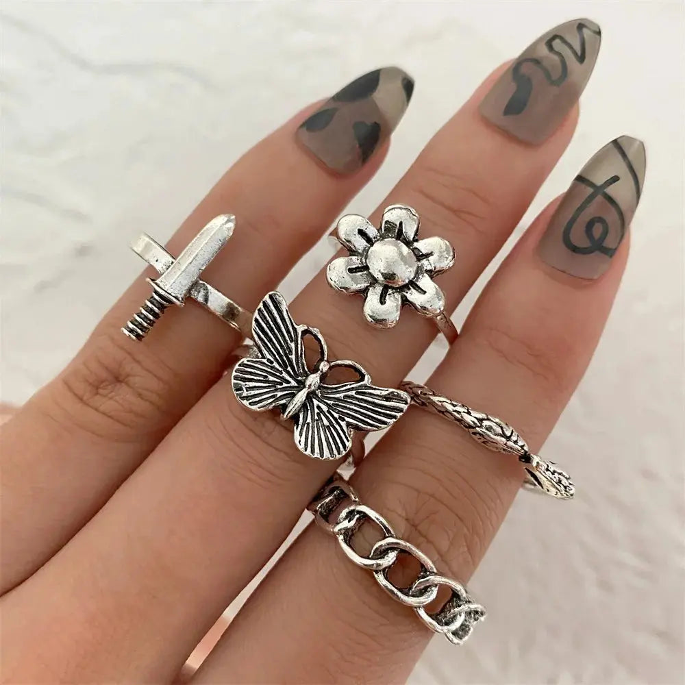 Halloween Silver Color gothic Rings Set for Women and Men - Life and Lines