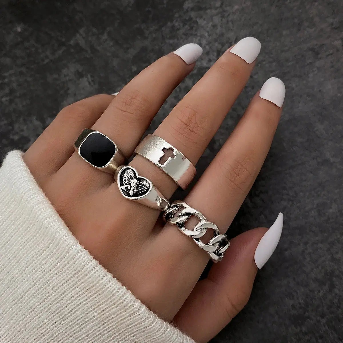 Halloween Silver Color gothic Rings Set for Women and Men - Life and Lines