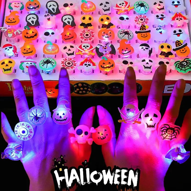 10/50 Pcs Creative Pumpkin, Ghost, and Skull LED Luminous Halloween Rings - Life and Lines