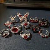 Goth Punk Vintage Red Crystal Ring Set Halloween Rings For Women - Life and Lines