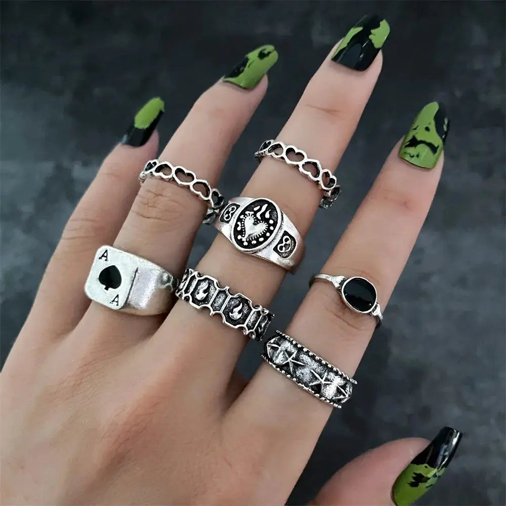 Halloween Silver Color gothic Rings Set for Women and Men - Life and Lines