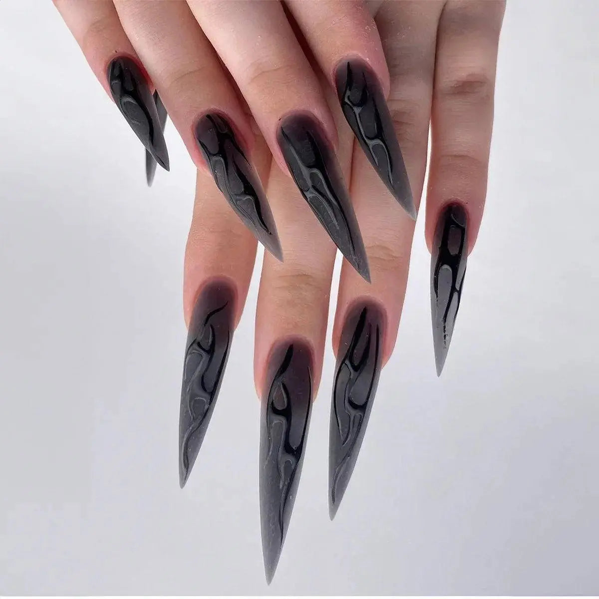 24Pcs Black Y2k Fake Nails - Life and Lines