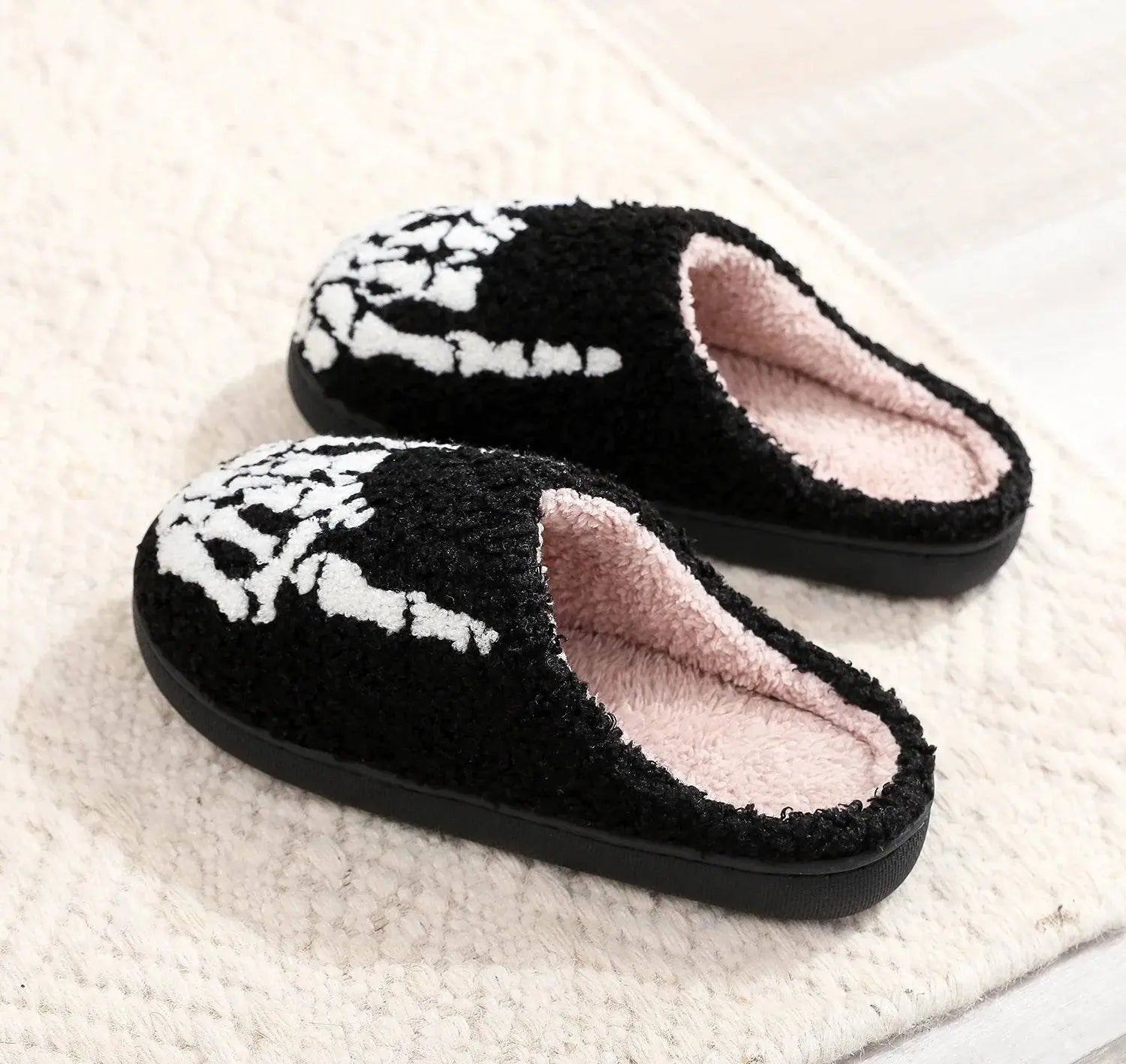 Halloween Skeleton Finger Embroidery Printed Warm Cotton Slippers for Men Women Plush Anti Slip Wear Resistant Couple Slippers - Life and Lines