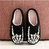 Halloween Skeleton Finger Embroidery Printed Warm Cotton Slippers for Men Women Plush Anti Slip Wear Resistant Couple Slippers - Life and Lines