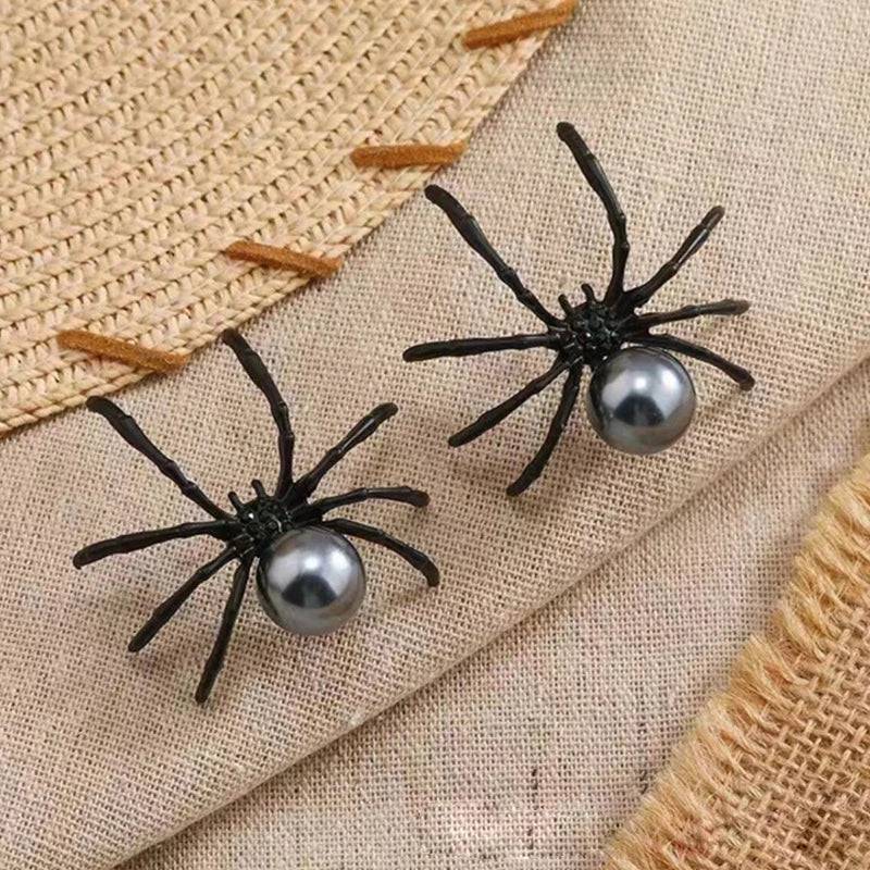 New Fashion Black Spider Pearl Earring Trendy Personality Dark Style Halloween Ear Nail for Women  Alloy Geometric Ear Accessory - Life and Lines