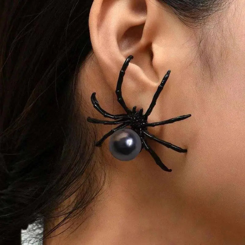 New Fashion Black Spider Pearl Earring Trendy Personality Dark Style Halloween Ear Nail for Women  Alloy Geometric Ear Accessory - Life and Lines