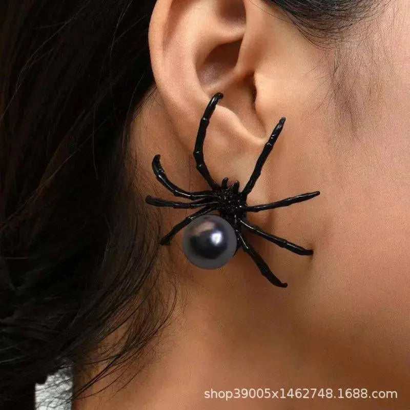 New Fashion Black Spider Pearl Earring Trendy Personality Dark Style Halloween Ear Nail for Women  Alloy Geometric Ear Accessory - Life and Lines