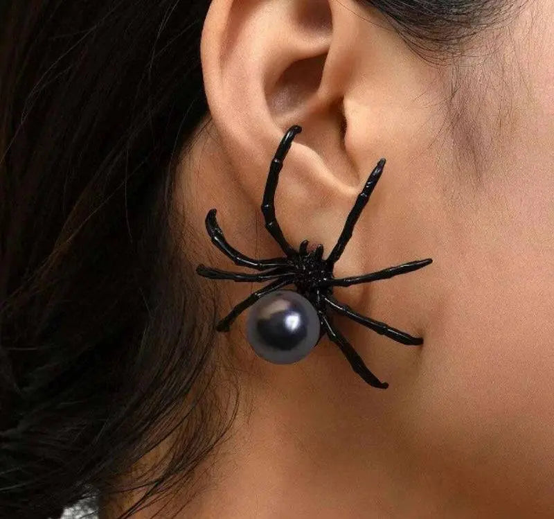 New Fashion Black Spider Pearl Earring Trendy Personality Dark Style Halloween Ear Nail for Women  Alloy Geometric Ear Accessory - Life and Lines