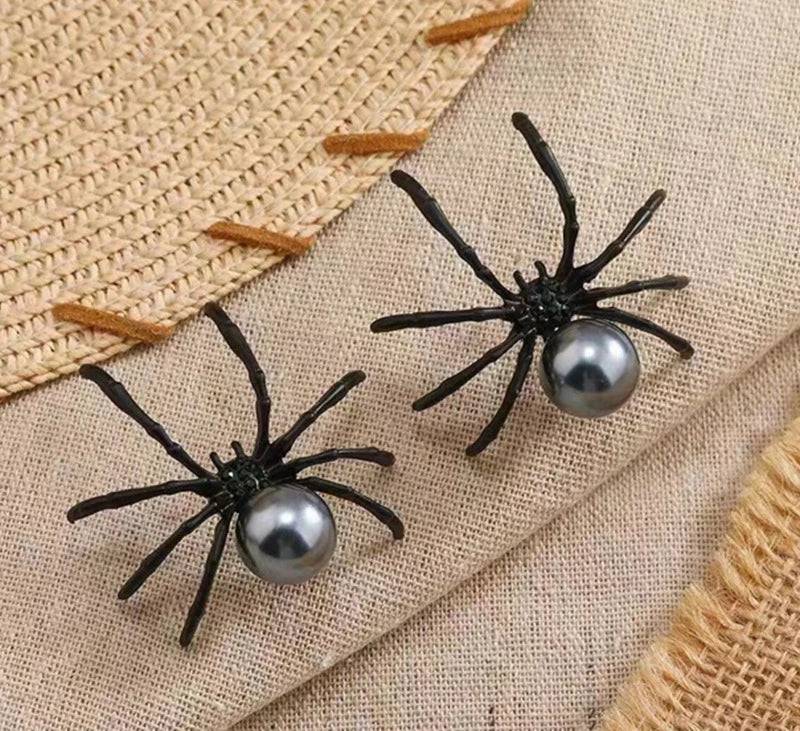 New Fashion Black Spider Pearl Earring Trendy Personality Dark Style Halloween Ear Nail for Women  Alloy Geometric Ear Accessory - Life and Lines