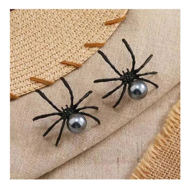 New Fashion Black Spider Pearl Earring Trendy Personality Dark Style Halloween Ear Nail for Women  Alloy Geometric Ear Accessory - Life and Lines