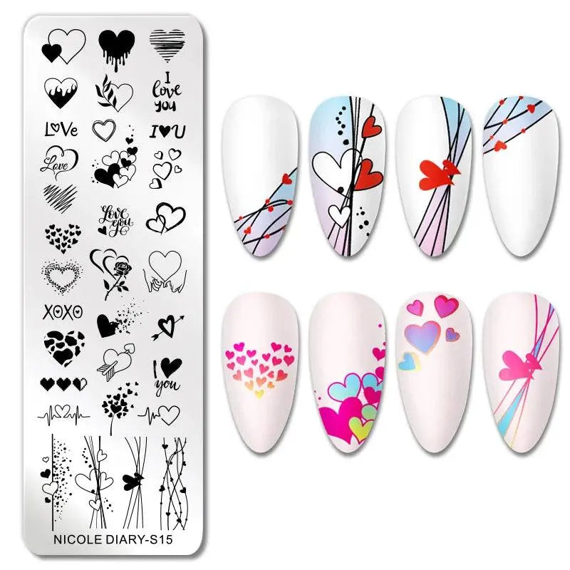 Love Heart Nail Art Templates Stamping Plate Design Flower Animal Lace Leaves Halloween Stamp Templates Plates Image Manicure - Life and Lines