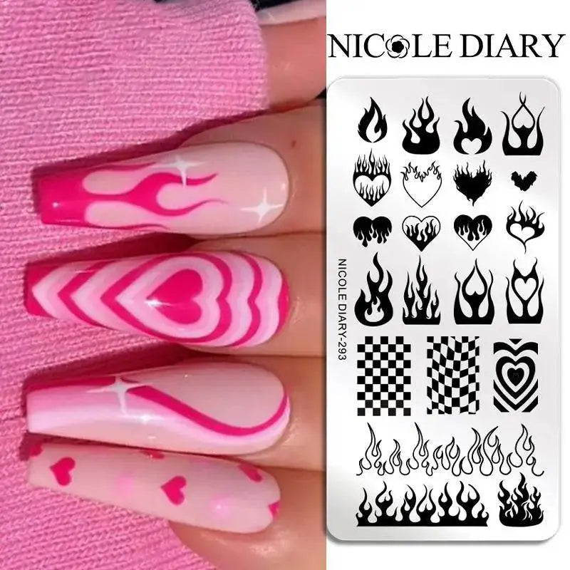 Love Heart Nail Art Templates Stamping Plate Design Flower Animal Lace Leaves Halloween Stamp Templates Plates Image Manicure - Life and Lines