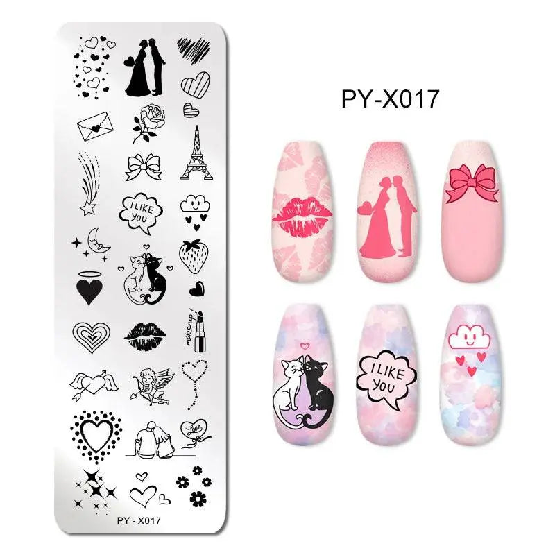 Love Heart Nail Art Templates Stamping Plate Design Flower Animal Lace Leaves Halloween Stamp Templates Plates Image Manicure - Life and Lines