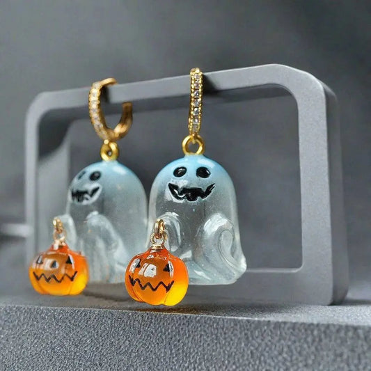 Charming Halloween Ghost Pumpkin Hoop Earrings - Life and Lines