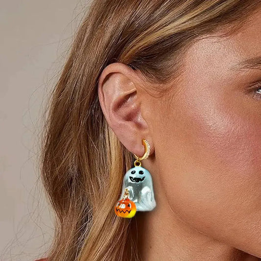 Charming Halloween Ghost Pumpkin Hoop Earrings - Life and Lines