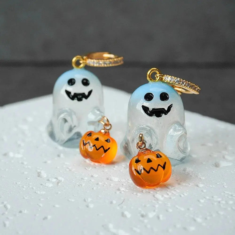 Charming Halloween Ghost Pumpkin Hoop Earrings - Life and Lines