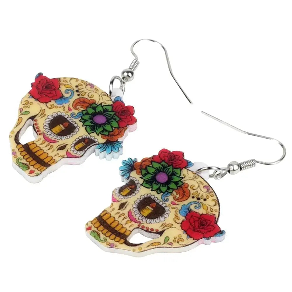 Halloween Floral Skull Earrings  For Women - Life and Lines