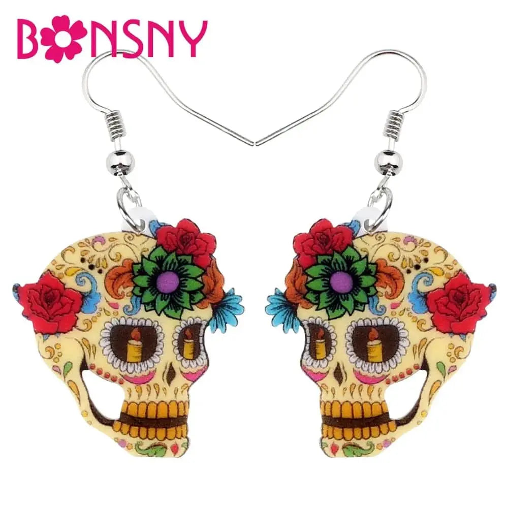 Halloween Floral Skull Earrings  For Women - Life and Lines