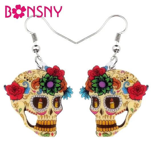 Halloween Floral Skull Earrings  For Women - Life and Lines