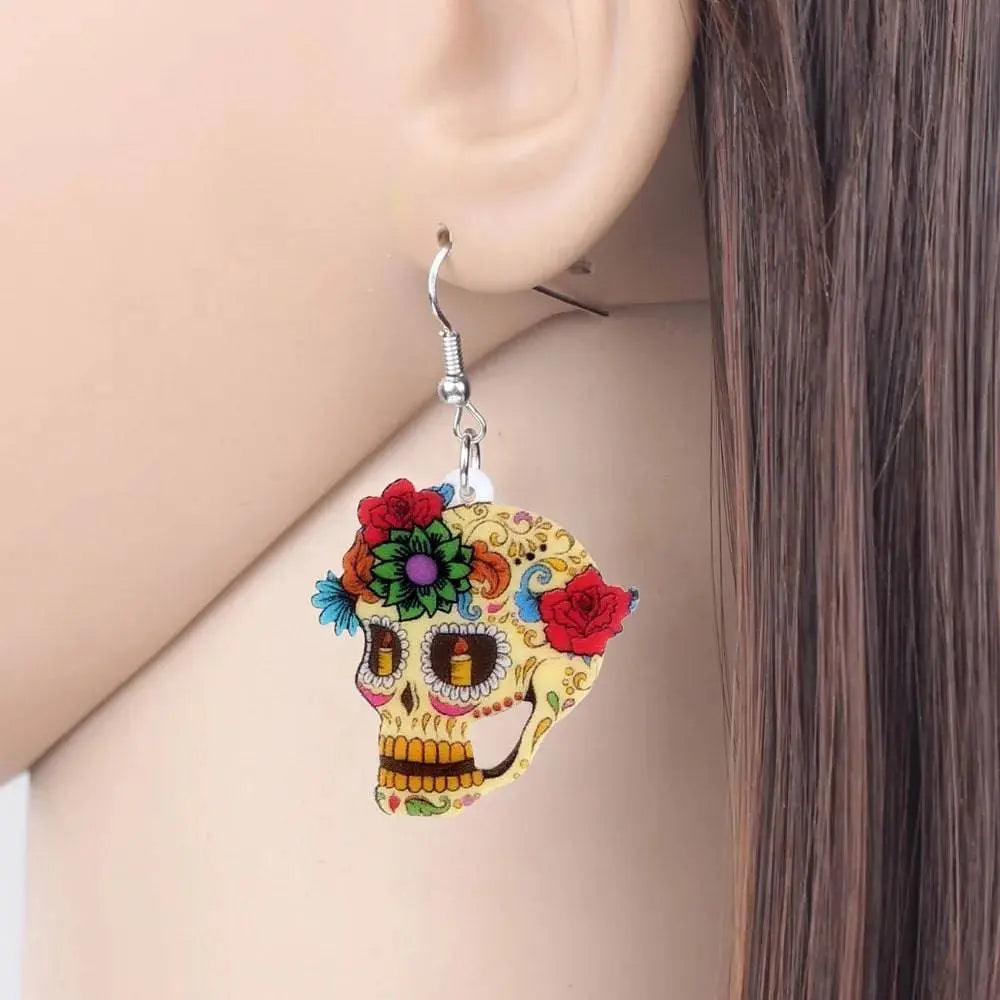 Halloween Floral Skull Earrings  For Women - Life and Lines