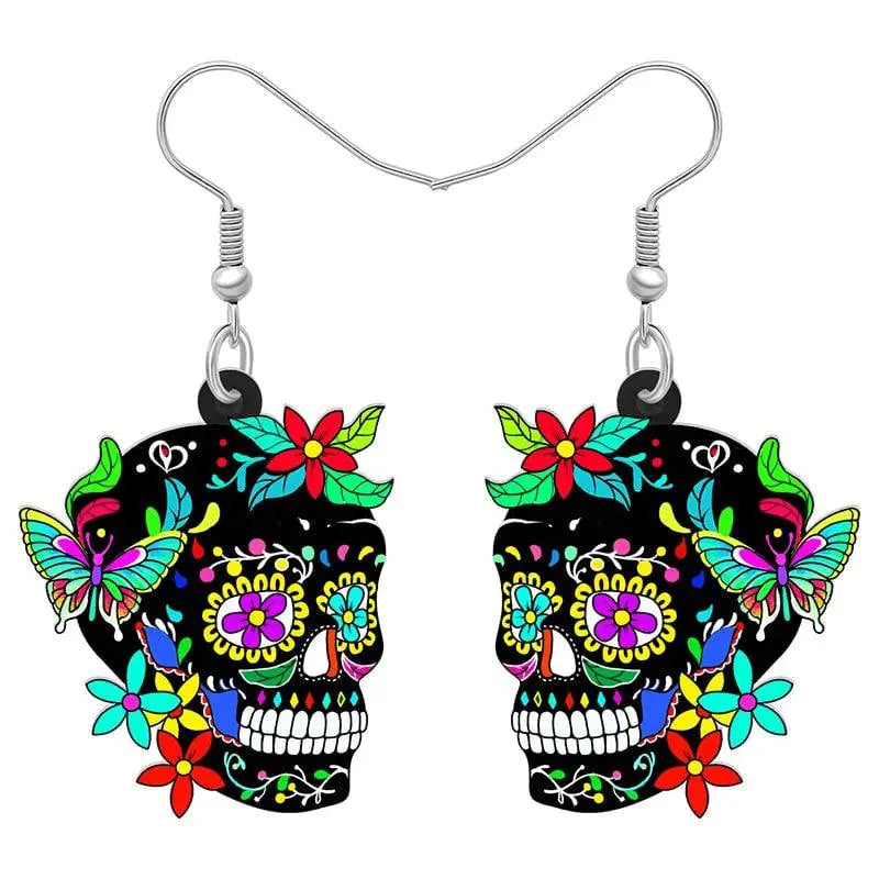 Halloween Floral Skull Earrings  For Women - Life and Lines