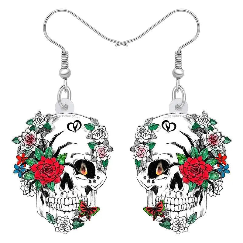 Halloween Floral Skull Earrings  For Women - Life and Lines