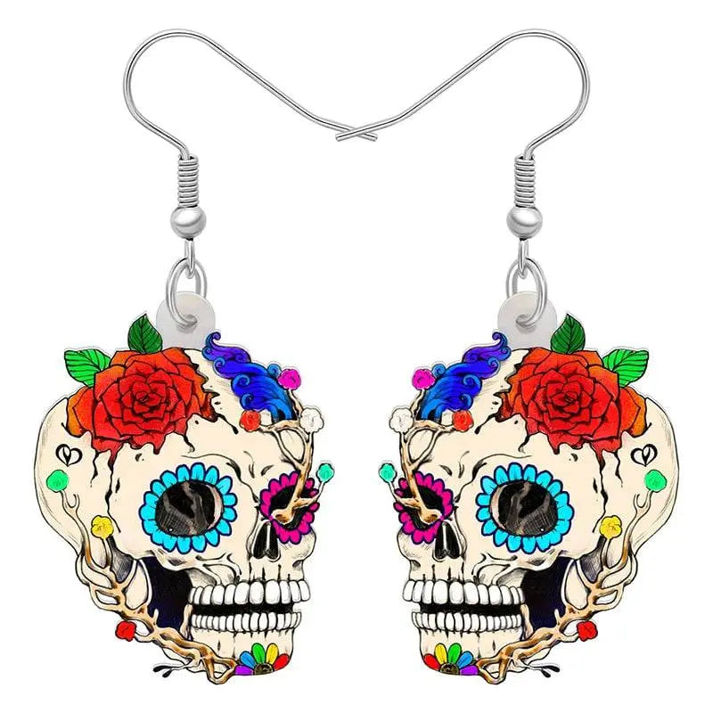 Halloween Floral Skull Earrings  For Women - Life and Lines