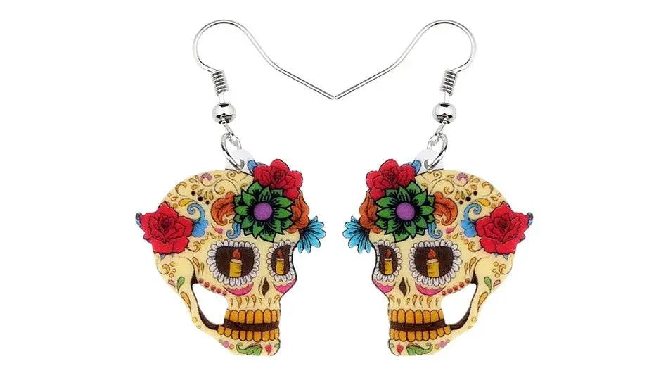 Halloween Floral Skull Earrings  For Women - Life and Lines