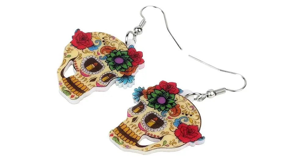 Halloween Floral Skull Earrings  For Women - Life and Lines