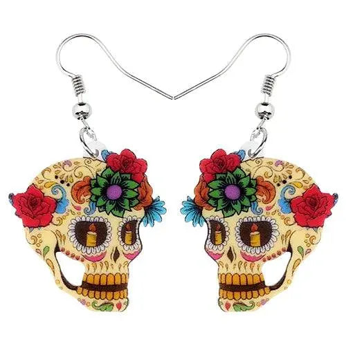 Halloween Floral Skull Earrings  For Women - Life and Lines