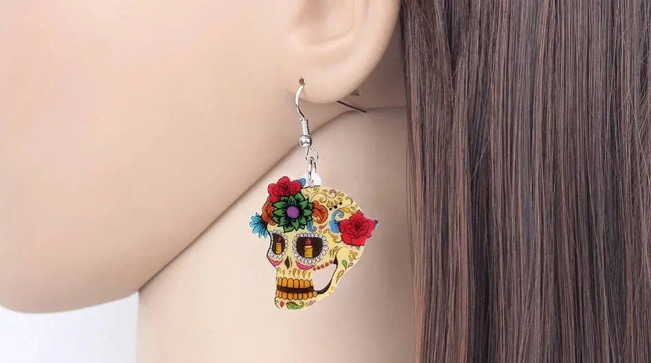 Halloween Floral Skull Earrings  For Women - Life and Lines